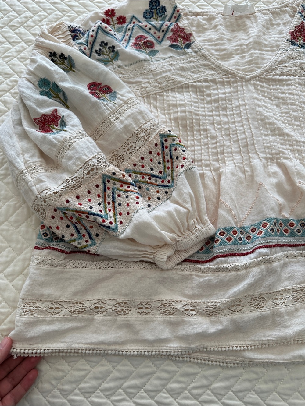Women's Embroidered White Peasant Blouse - Picture 6 of 12